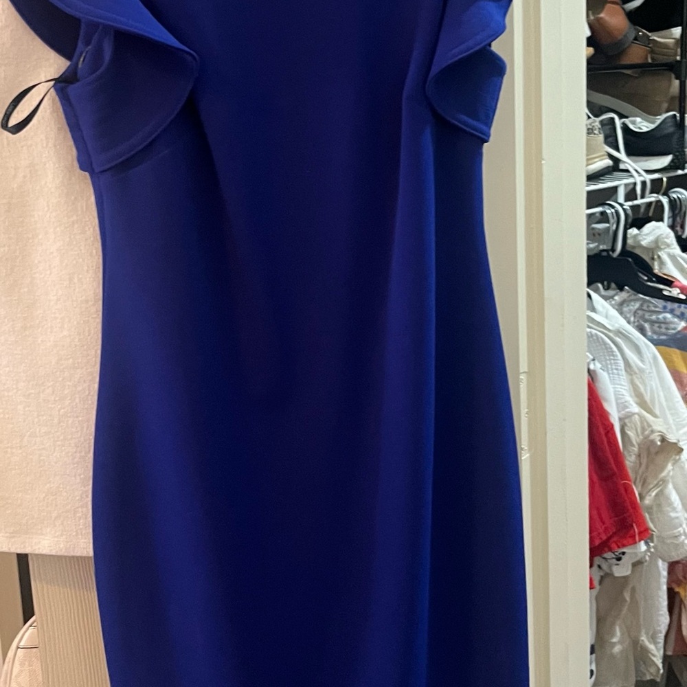 Calvin Klein Blue Sheath Midi Dress with Cold Shoulder